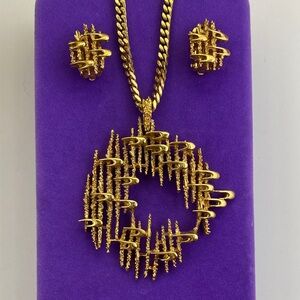 💛 Vintage D’Orlan Gold Plated Necklace & Clip on Earring Set | Modernist Design